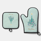 Zwemrijke kerstboom ovenwant & pannenlap set (Voorkant)