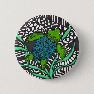 Zwemschildpad van het Honu-zee met zeewier Button