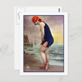 Zwemschoonheid in marine en sinaasappel briefkaart (Voorkant / Achterkant)