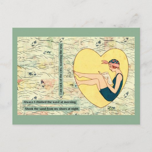 Zwemschoonheid lezen op het strand briefkaart (Voorkant)