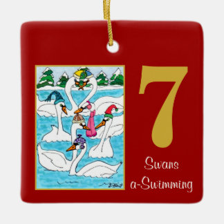 Zwemt een Zwemende Kute Dieren & Typografie Keramisch Ornament