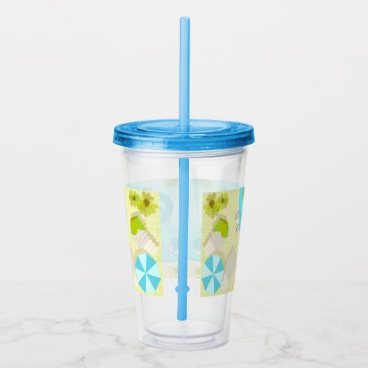 Zwemzwembad meisje op strand bikini acryl drinkbeker (Rechts)