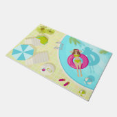 Zwemzwembad meisje op strand bikini deurmat (Schuin)