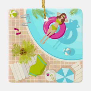 Zwemzwembad meisje op strand bikini keramisch ornament