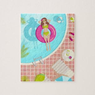 Zwemzwembad meisje op strand bikini legpuzzel