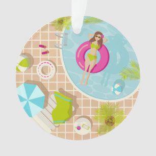 Zwemzwembad meisje op strand bikini ornament