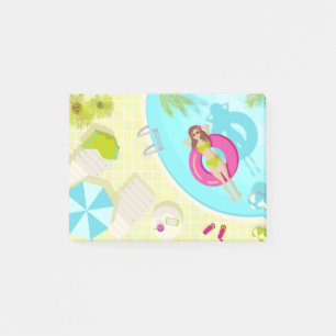 Zwemzwembad meisje op strand bikini post-it® notes
