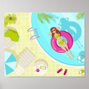 Zwemzwembad meisje op strand bikini poster