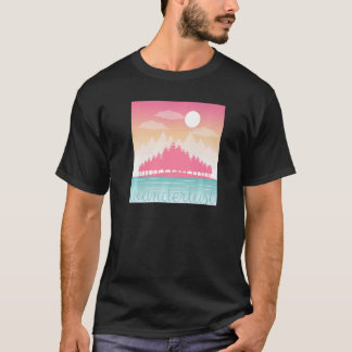 Zwerflust Avontuur Zonsondergang Lucht Woud Bergen T-shirt