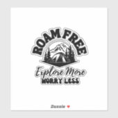 Zwerfvrij, Verken meer, Zorgeloos Zwarte tekst Sticker (Vel)