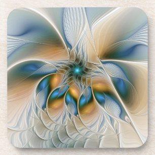 Zwevende, abstracte fantasie fractale kunst in bla bier onderzetter