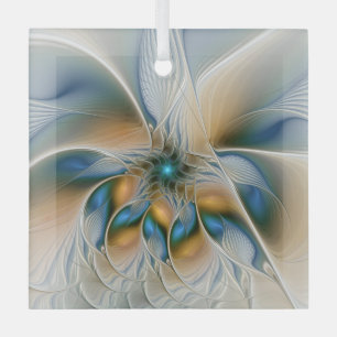 Zwevende, abstracte fantasie fractale kunst in bla glas ornament