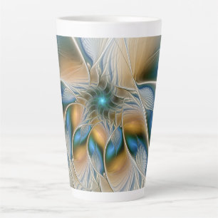 Zwevende, abstracte fantasie fractale kunst in bla latte mok