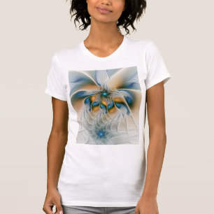 Zwevende, abstracte fantasie fractale kunst in bla t-shirt