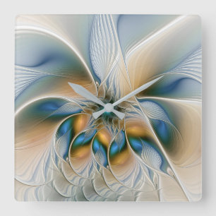 Zwevende, abstracte fantasie fractale kunst in bla vierkante klok
