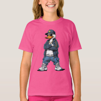 Zwevende Cartoon Eend met Gouden Kettingen en Hood T-shirt