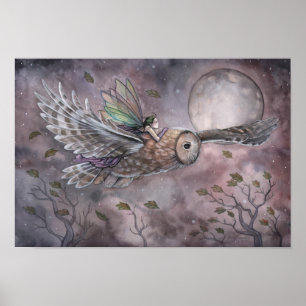 Zwevende Fee en Uil Fantasie Kunst Poster