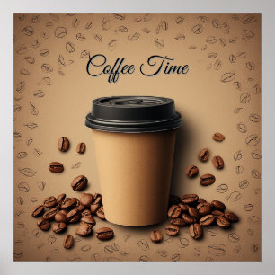 Zwevende koffiekop met koffiebonen poster