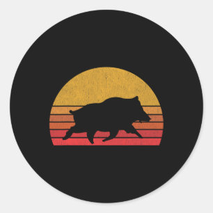 Zwijnenjacht - Retro Sunset Wild Pigs Boar Hunter Ronde Sticker