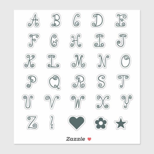 Zwirly Forest Green Font Alphabet Initiaal Monogra Sticker (Vel)