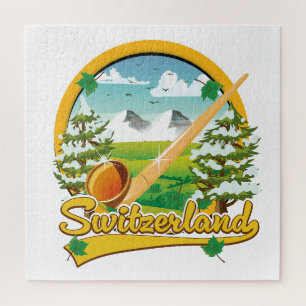 Zwitserland alphorn retro reislogo legpuzzel