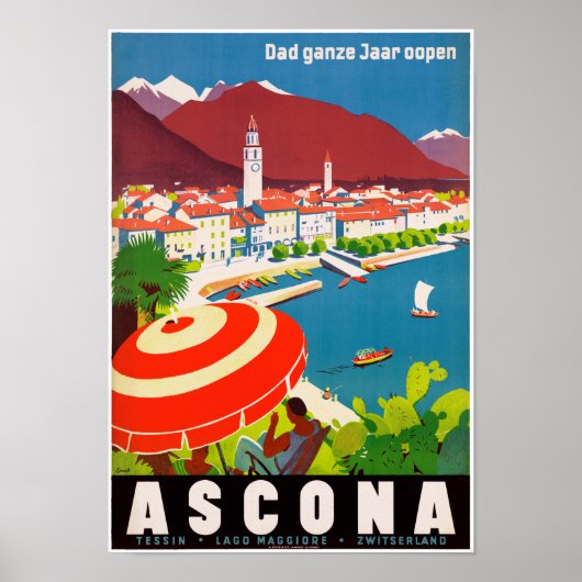 Zwitserland Ascona Vintage Travel Poster teruggeze (Voorkant)