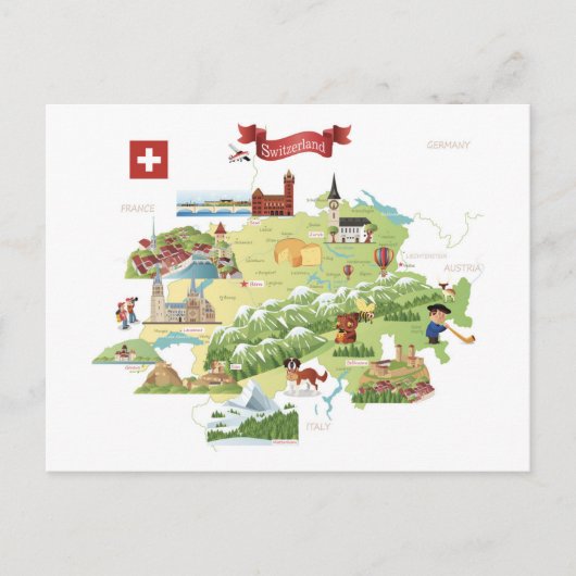 Zwitserland Cartoon Map Briefkaart (Voorkant)