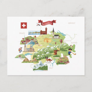 Zwitserland Cartoon Map Briefkaart