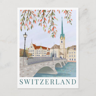 Zwitserland Europa Reisillustratie Briefkaart