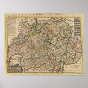 Zwitserland gegraveerde kaart poster