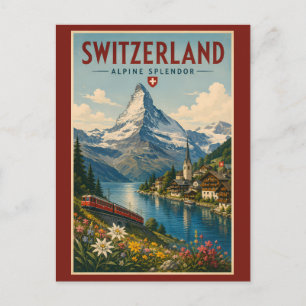 Zwitserland Illustratie Reis Kunst Vintage Briefkaart