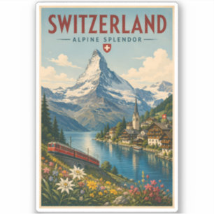 Zwitserland Illustratie Reis Kunst Vintage Sticker