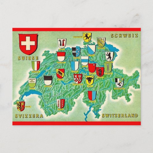 Zwitserland Kaart Ansichtkaart (Voorkant)