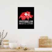 ZWITSERLAND Kaart sinds 1291 bergen Zwitserse vlag Poster (Keuken)