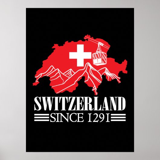 ZWITSERLAND Kaart sinds 1291 bergen Zwitserse vlag Poster (Voorkant)