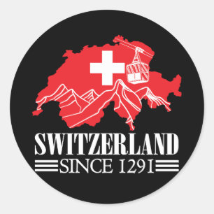 ZWITSERLAND Kaart sinds 1291 bergen Zwitserse vlag Ronde Sticker