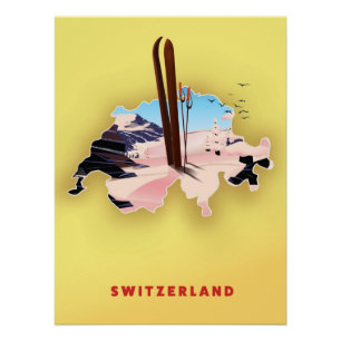 Zwitserland kaart Ski sportieve reisposter Perfect Poster