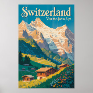 Zwitserland Landschap Illustratie Reis Kunst Poster