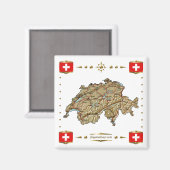 Zwitserland Map + Vlaggen Magnet Magneet (Voorkant / Achterkant)