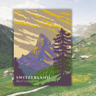 Zwitserland Matterhorn Waterverf Vintage Briefkaart
