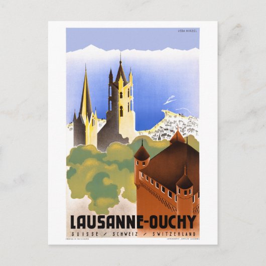 Zwitserland Poster voor reizen tussen Lausanne Ouc Briefkaart (Voorkant)