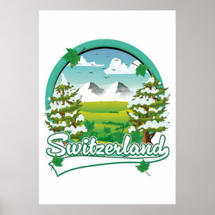 Zwitserland retro reizen logo poster