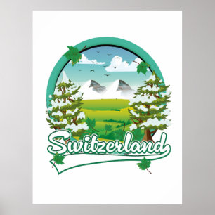 Zwitserland retro reizen logo poster