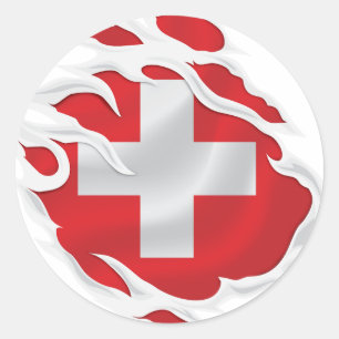 Zwitserland Ripped Flag Classic Round Sticker