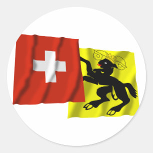 Zwitserland & Schaffhausen Wuivende vlaggen Ronde Sticker