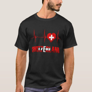 Zwitserland Schweiz Swiss Flag Heart Heartbeat EKG T-shirt