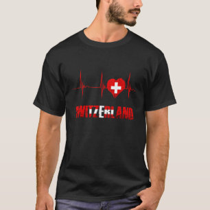 Zwitserland Schweiz Swiss Flag Heart Heartbeat EKG T-shirt