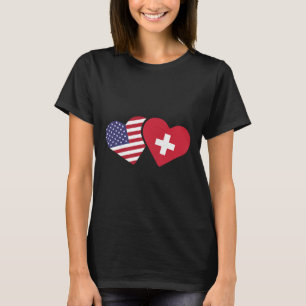 Zwitserland Verenigde Staten Vlag T Shirt Hart Zwi