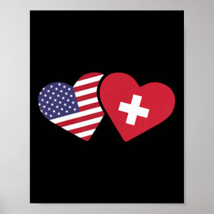 Zwitserland Verenigde Staten Vlag T Shirt Hart Zwi Poster
