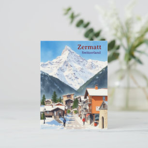 Zwitserland Zermatt vintage vakantie aquarel Briefkaart